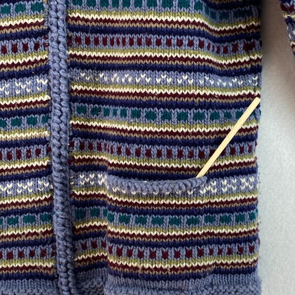 INVISIBLE WORLD Cardigan Mens Adult S Wool Chunky Nordic Striped Full Zip Blue - Picture 8 of 13